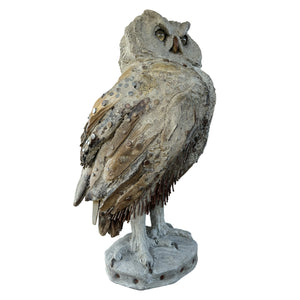 LARGE IMPRESSIVE OWL SCULPTURE, CEMENT, IRON NAILS AND WOOD, ARTIST MADE- 1970'S USA
