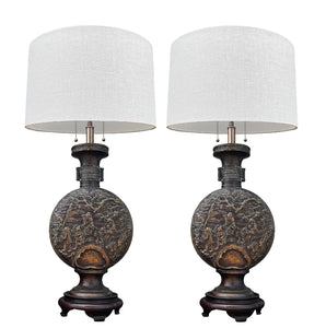IMPRESSIVE PAIR OF EARLY 20TH CENTURY BRONZE LAMPS