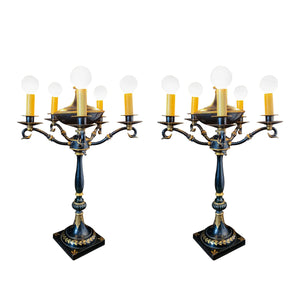 PAIR OF NEO-CLASSICAL BLACK & GOLD LAMPS