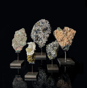 COLLECTION OF 5 MINERAL SPECIMENS ON CUSTOM STANDS