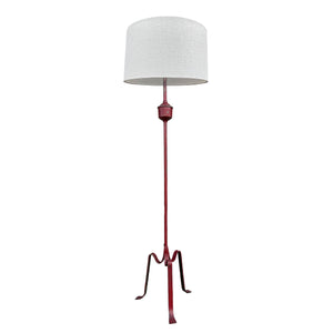 HAND FORGED IRON FLOOR LAMP IN RACING RED, ITALY 1950'S
