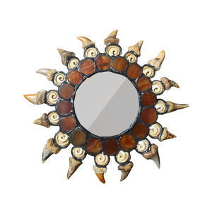 AGATE & FOSSILIZED SHARK TOOTH MIRROR