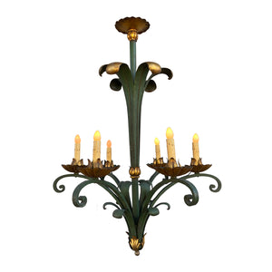FRANCE 1950’S CHANDELIER WITH GREEN & GOLD