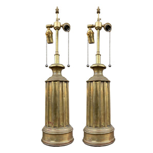 1940’S BRASS COLUMN LAMPS WITH GREAT PATINA